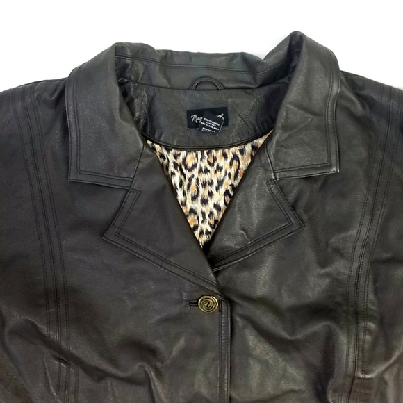 Maggie Barnes Brown Genuine Leather Button Front Long Sleeve Coat Womens Plus 4X - Picture 3 of 15